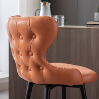 Counter Height 25 Modern Leathaire Bar Chairs, 180° Swivel Stool with Tufted Gold Nailhead Trim, Metal Legs, Set of 2 - Orange