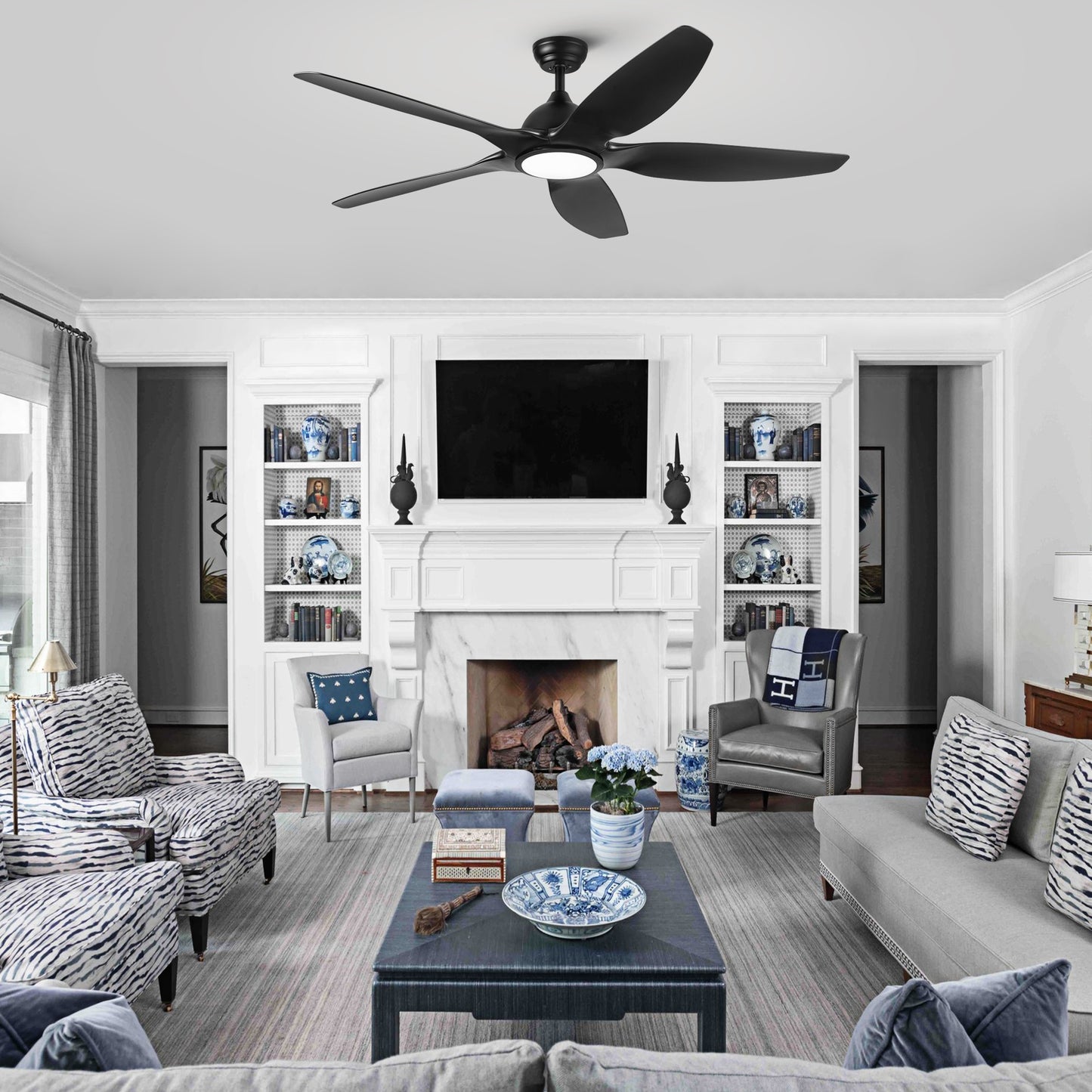 60 Integrated LED Ceiling Fan with Black ABS Blades - Modern Ceiling Light Fixture with Remote Lighting and Air Circulation