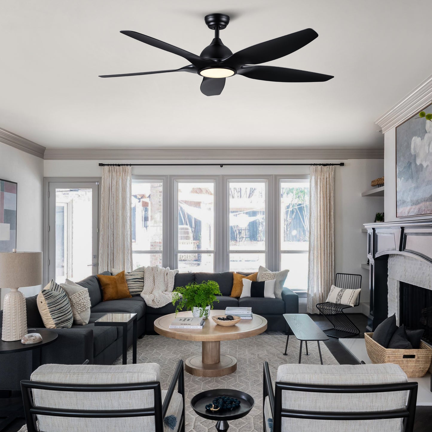 60 Integrated LED Ceiling Fan with Black ABS Blades - Modern Ceiling Light Fixture with Remote Lighting and Air Circulation