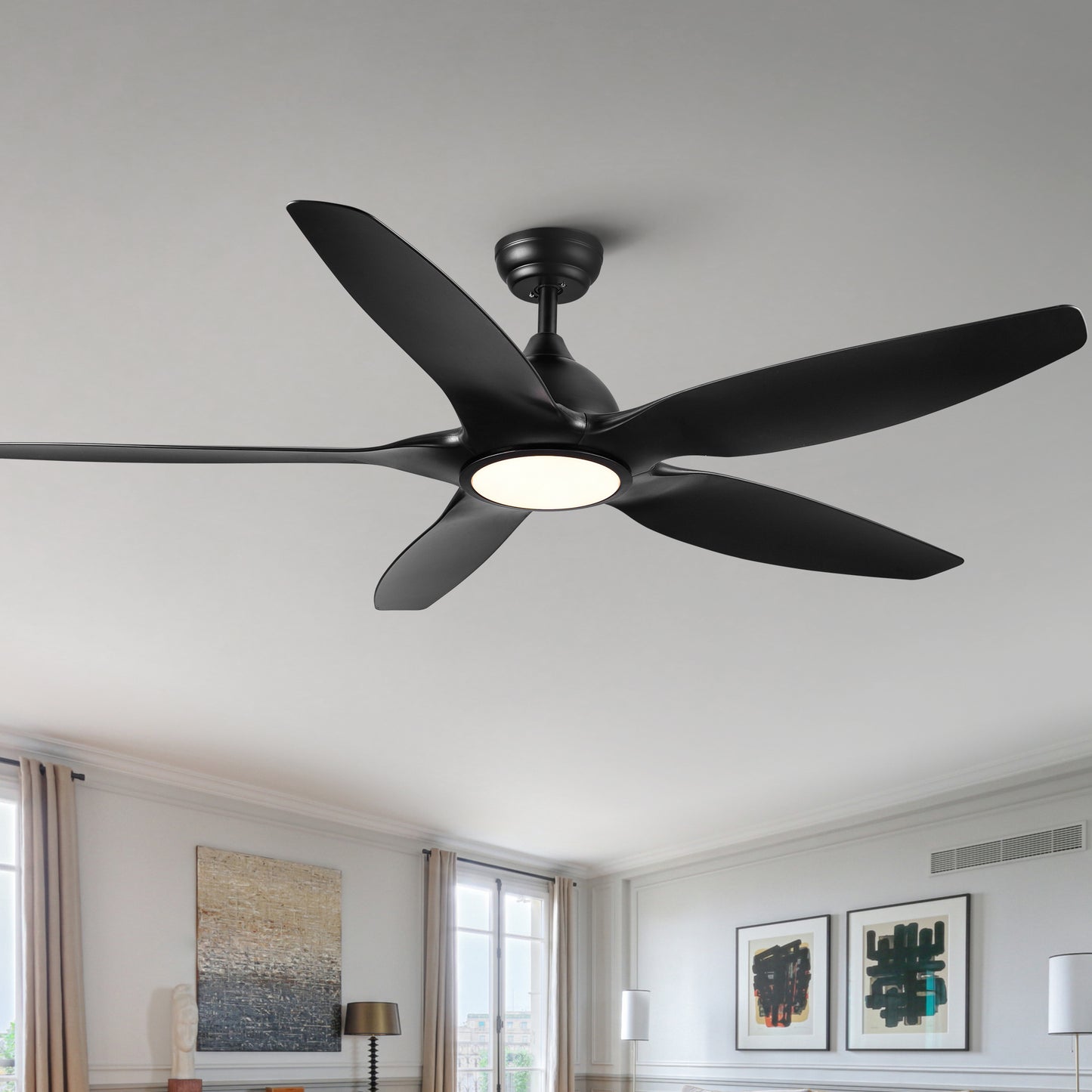 60 Integrated LED Ceiling Fan with Black ABS Blades - Modern Ceiling Light Fixture with Remote Lighting and Air Circulation