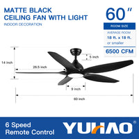 60 Integrated LED Ceiling Fan with Black ABS Blades - Modern Ceiling Light Fixture with Remote Lighting and Air Circulation