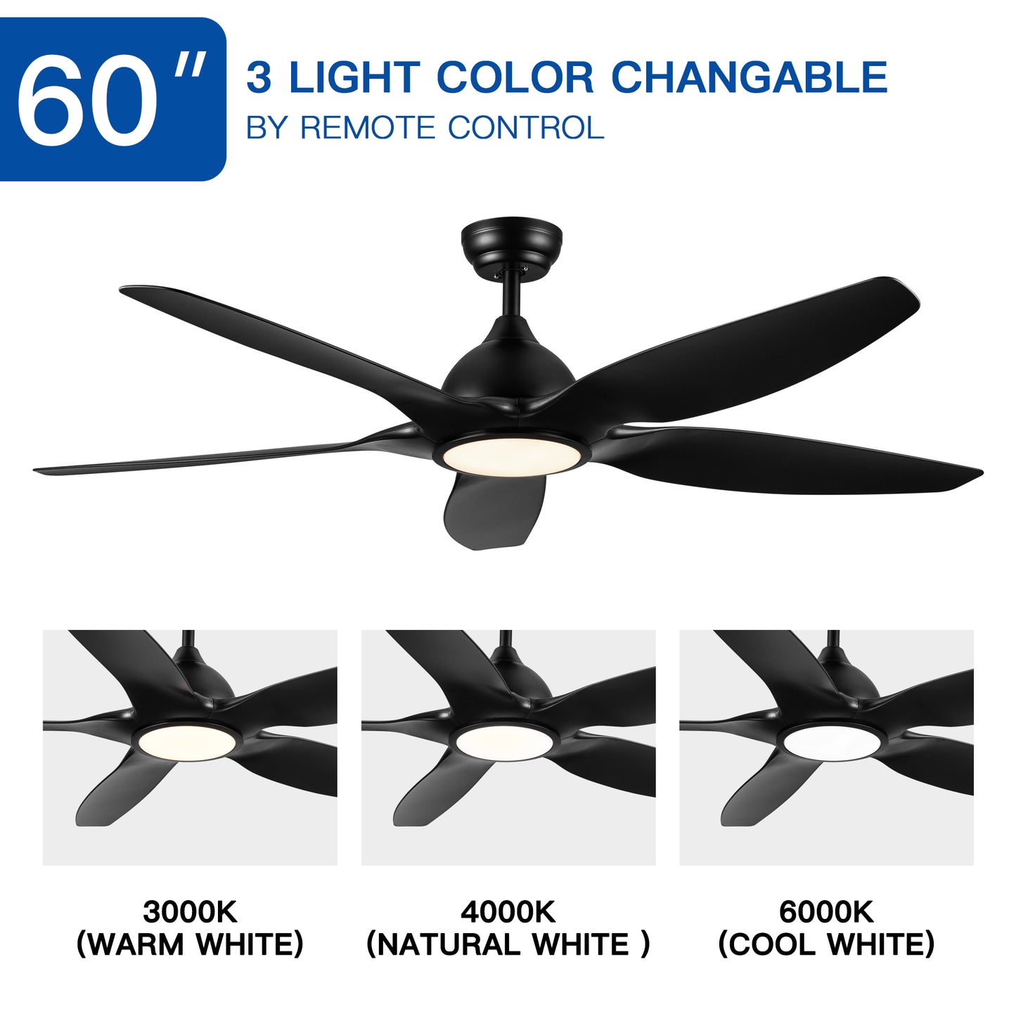 60 Integrated LED Ceiling Fan with Black ABS Blades - Modern Ceiling Light Fixture with Remote Lighting and Air Circulation