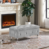 Storage Bench with Flip Top, Padded Seat Entryway Storage Chest, Bed End Stool for Hallway, Supports 250 lb, Gray Velvet