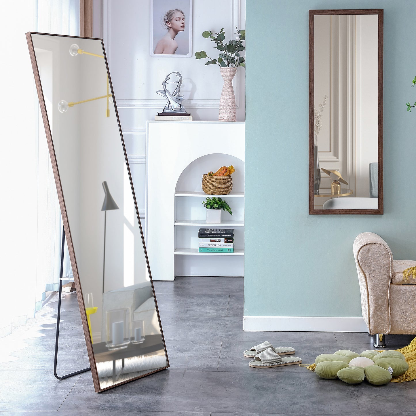 Solid Wood Frame Full-Length Mirror - 63x19 Decorative Floor & Wall Mounted Dressing Mirror for Bedroom, Home, Porch, or Clothing Store