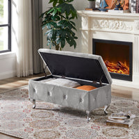 Storage Bench with Flip Top, Padded Seat Entryway Storage Chest, Bed End Stool for Hallway, Supports 250 lb, Gray Velvet