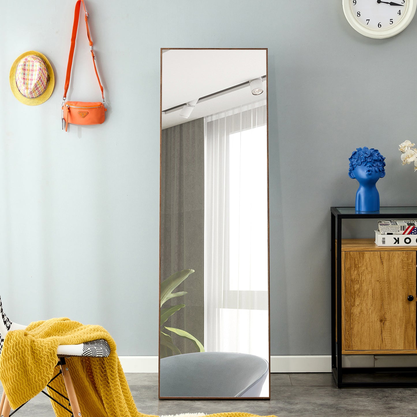 Solid Wood Frame Full-Length Mirror - 63x19 Decorative Floor & Wall Mounted Dressing Mirror for Bedroom, Home, Porch, or Clothing Store