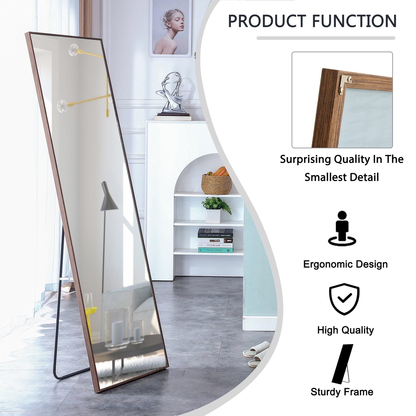 Solid Wood Frame Full-Length Mirror - 63x19 Decorative Floor & Wall Mounted Dressing Mirror for Bedroom, Home, Porch, or Clothing Store