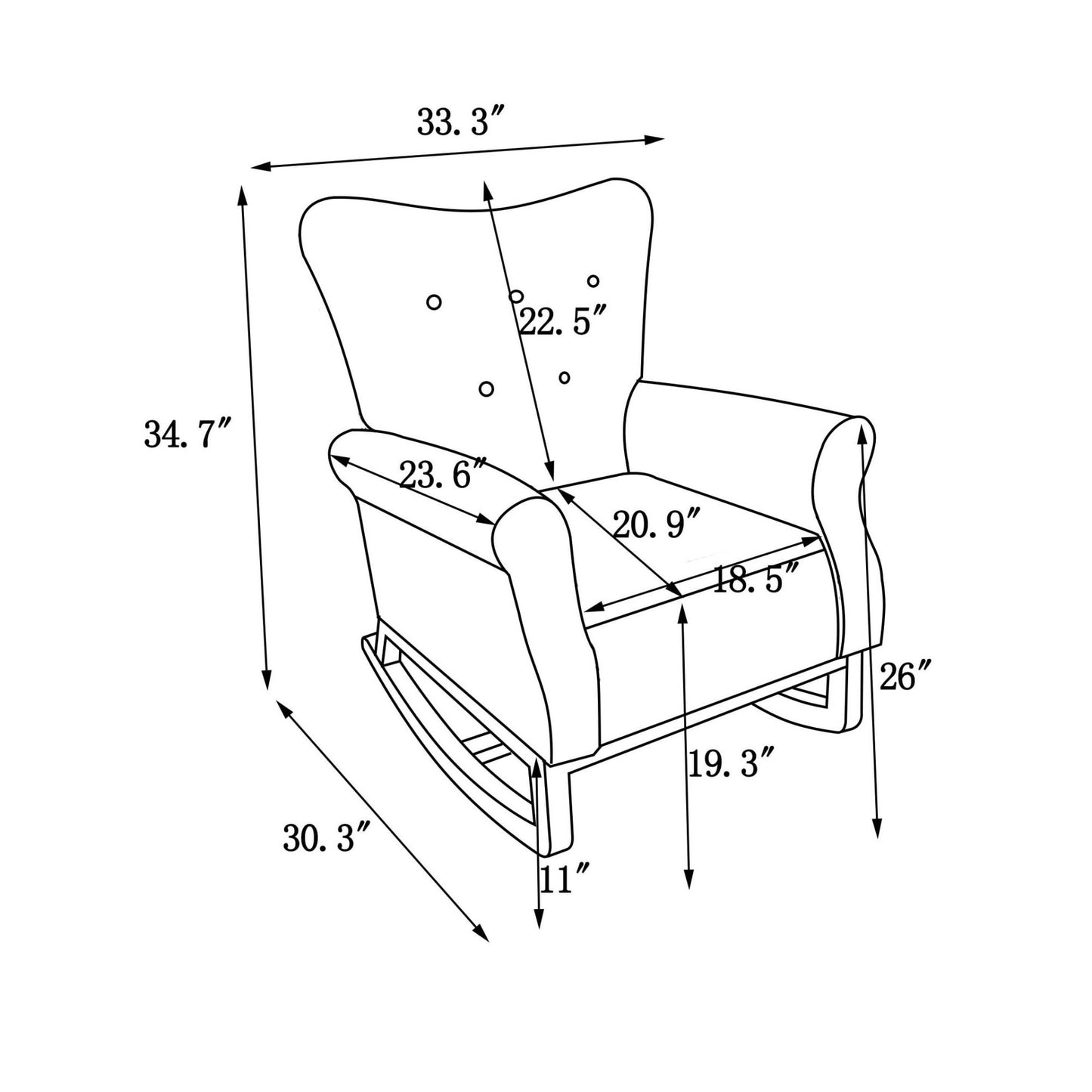 High Back Rocking Chair for Nursery - Comfortable Fabric Padded Seat, Modern Design Armchair for Baby Room