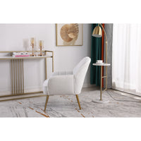 Modern Soft White Teddy Fabric Accent Chair - Ergonomic Living Room & Bedroom Chair with Gold Adjustable Legs - Ivory