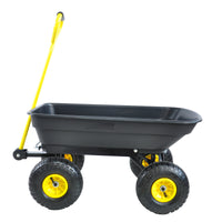 Folding Poly Garden Dump Truck - 10 Pneumatic Tires, 300 lb Capacity, Steel Frame, 55L Capacity, Black