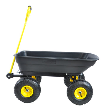 Folding Poly Garden Dump Truck - 10 Pneumatic Tires, 300 lb Capacity, Steel Frame, 55L Capacity, Black
