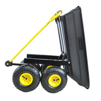 Folding Poly Garden Dump Truck - 10 Pneumatic Tires, 300 lb Capacity, Steel Frame, 55L Capacity, Black