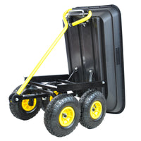 Folding Poly Garden Dump Truck - 10 Pneumatic Tires, 300 lb Capacity, Steel Frame, 55L Capacity, Black