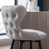 Modern 25 Counter Height Swivel Bar Stool Chairs, Tufted Gold Nailhead Trim, Leathaire Fabric, Metal Legs, Set of 2 - Light Gray