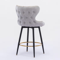 Modern 25 Counter Height Swivel Bar Stool Chairs, Tufted Gold Nailhead Trim, Leathaire Fabric, Metal Legs, Set of 2 - Light Gray