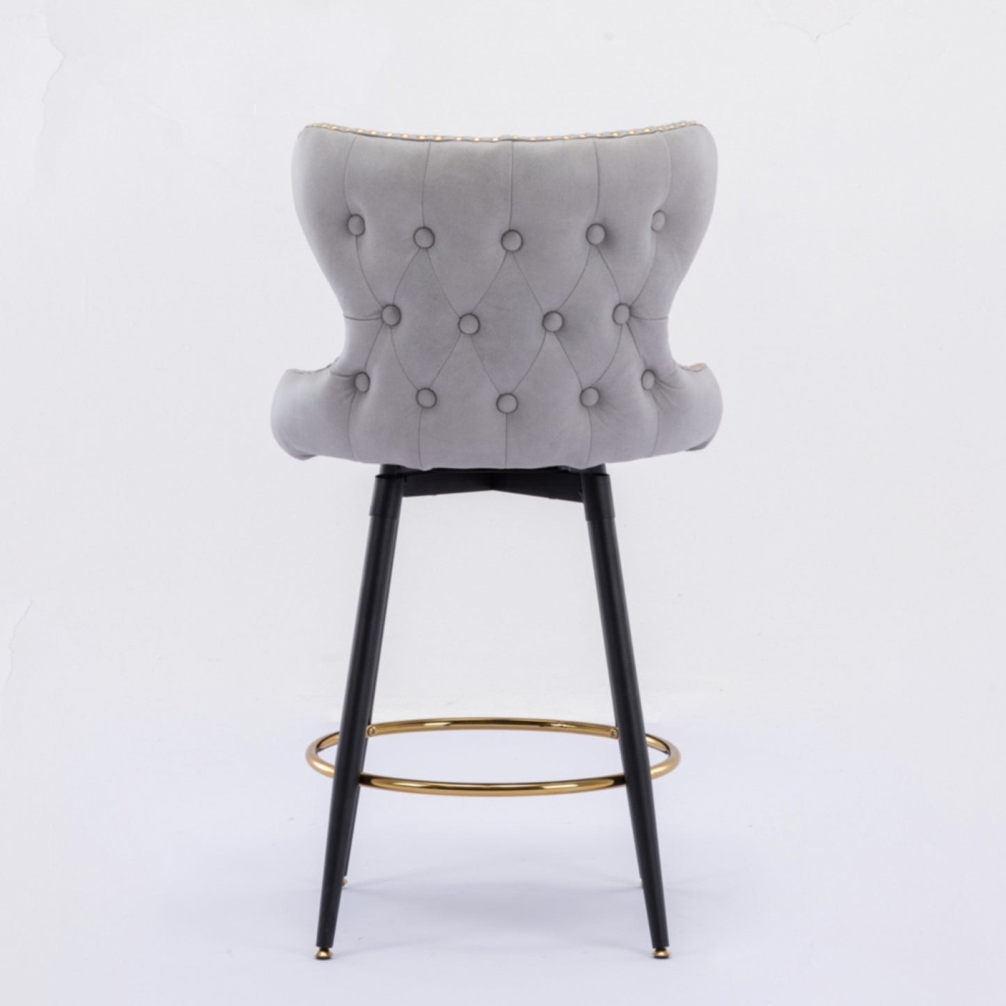 Modern 25 Counter Height Swivel Bar Stool Chairs, Tufted Gold Nailhead Trim, Leathaire Fabric, Metal Legs, Set of 2 - Light Gray