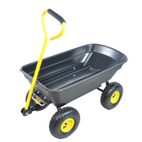 Folding Poly Garden Dump Truck - 10 Pneumatic Tires, 300 lb Capacity, Steel Frame, 55L Capacity, Black