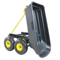 Folding Poly Garden Dump Truck - 10 Pneumatic Tires, 300 lb Capacity, Steel Frame, 55L Capacity, Black