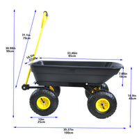 Folding Poly Garden Dump Truck - 10 Pneumatic Tires, 300 lb Capacity, Steel Frame, 55L Capacity, Black