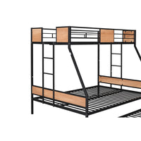 Sturdy Twin Over Full Bunk Bed with Trundle and Guardrail Space-Saving Design for Three with Wooden Accents