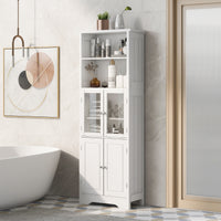 White Tall Storage Cabinet with Shelves and Doors, Versatile MDF Organizer for Bathroom, Kitchen, Living Room