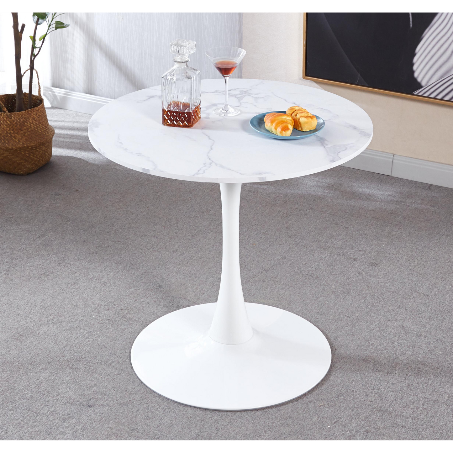 Elegant White Marble Dining Table – Modern MDF Kitchen Table & Executive Desk - Perfect for Dining Room & Home Office