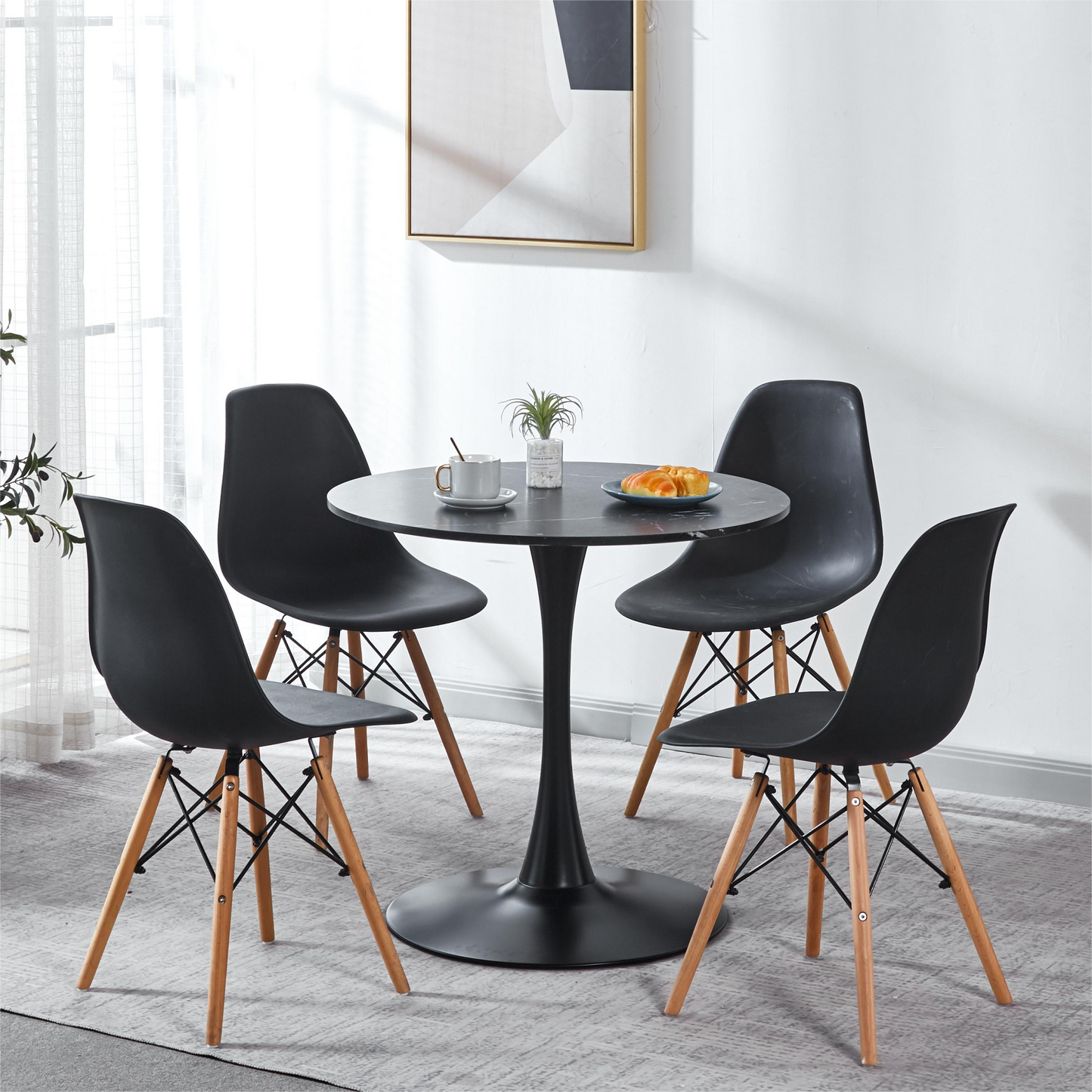 Elegant Black Marble Top Dining Table | Modern MDF Kitchen Table | Versatile Executive Desk Furniture