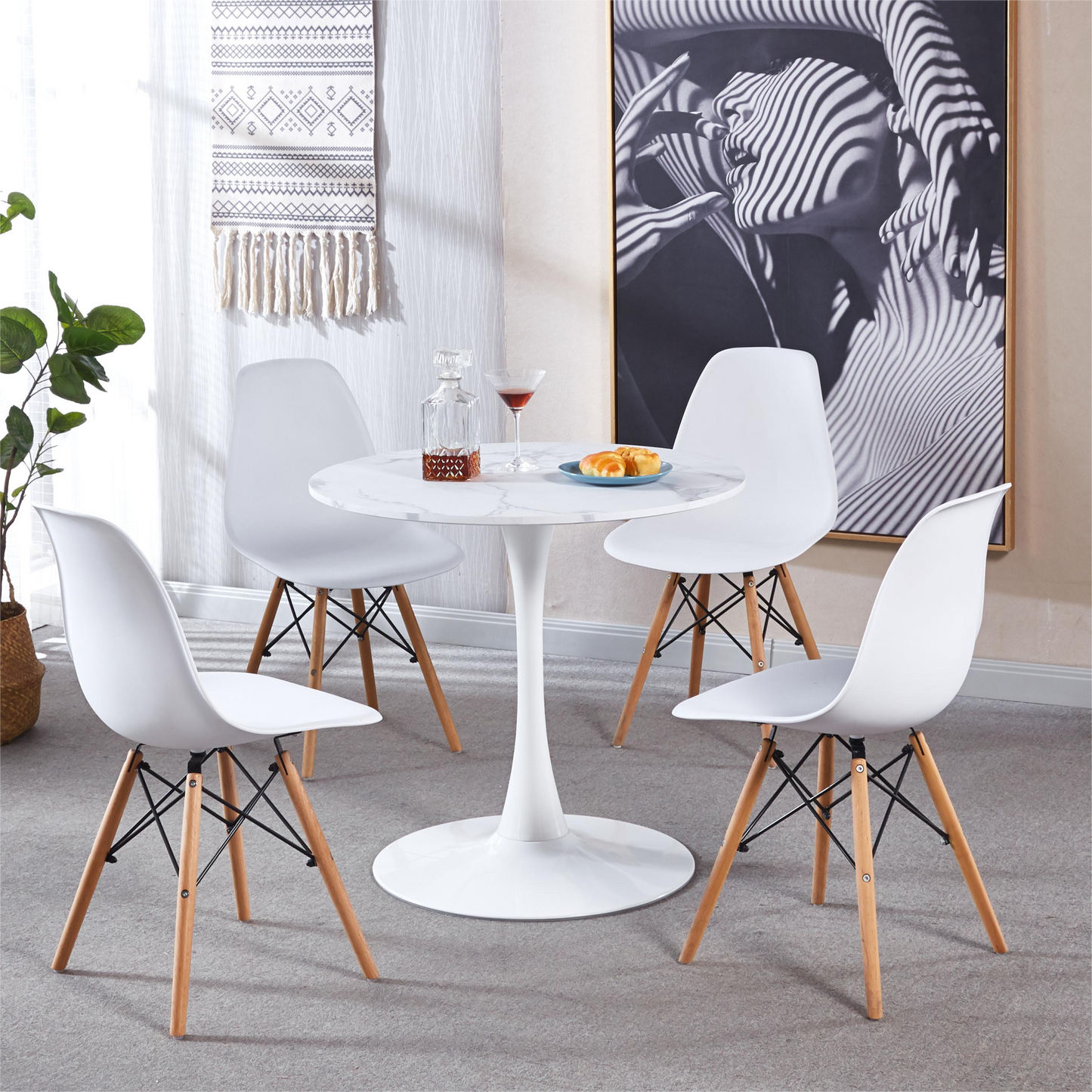 Elegant White Marble Dining Table – Modern MDF Kitchen Table & Executive Desk - Perfect for Dining Room & Home Office