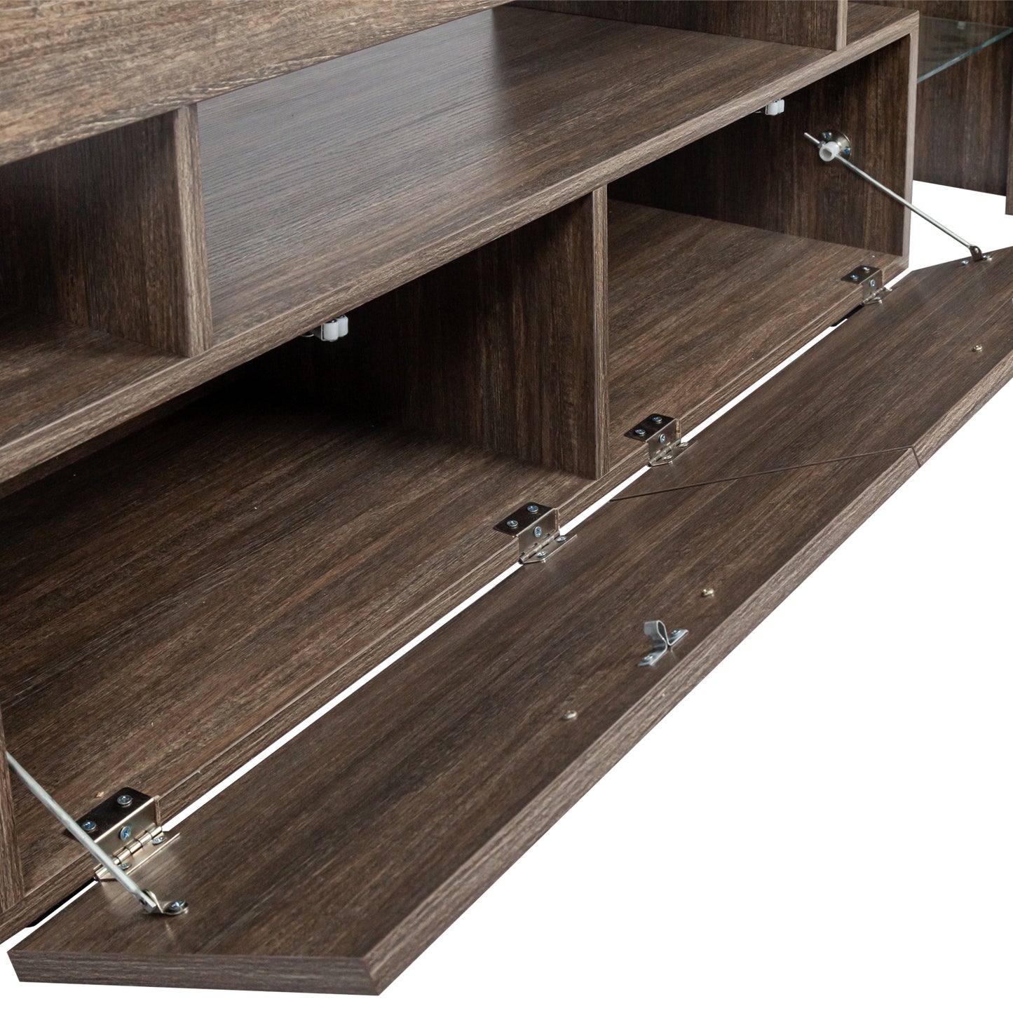 Modern TV Stand with LED Light Belt, Media Console for Living Room/Bedroom, Toughened Glass Shelf & Metal Handle, Brown Entertainment Center