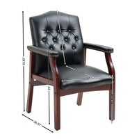 Leather Reception Guest Chairs with Padded Seat and Arms, Ergonomic Mid-Back Office Executive Side Chair for Meeting, Black