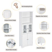 White Tall Storage Cabinet with Shelves and Doors, Versatile MDF Organizer for Bathroom, Kitchen, Living Room