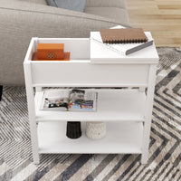 Narrow Side Table with Drawers and Bottom Storage - Flip Over Design, White Finish