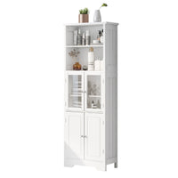 White Tall Storage Cabinet with Shelves and Doors, Versatile MDF Organizer for Bathroom, Kitchen, Living Room