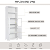 White Tall Storage Cabinet with Shelves and Doors, Versatile MDF Organizer for Bathroom, Kitchen, Living Room