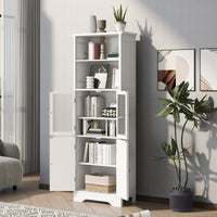 White Tall Storage Cabinet with Shelves and Doors, Versatile MDF Organizer for Bathroom, Kitchen, Living Room