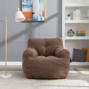 Soft Teddy Fabric Tufted Foam Bean Bag Chair - Cozy, Plush Seating in Coffee Color - Perfect for Kids & Adults, Ideal for Living Room