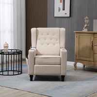 Modern Button Tufted Wingback Recliner Chair - Pushback Manual Living Room Seating, Fabric Single Reclining Sofa, Khaki Yellow