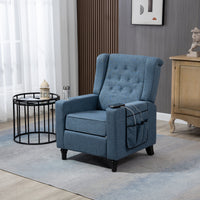 Modern Button Tufted Wingback Push Back Recliner Chair, Fabric Arm Pushing Recliner for Living Room & Home Theater, Navy Blue