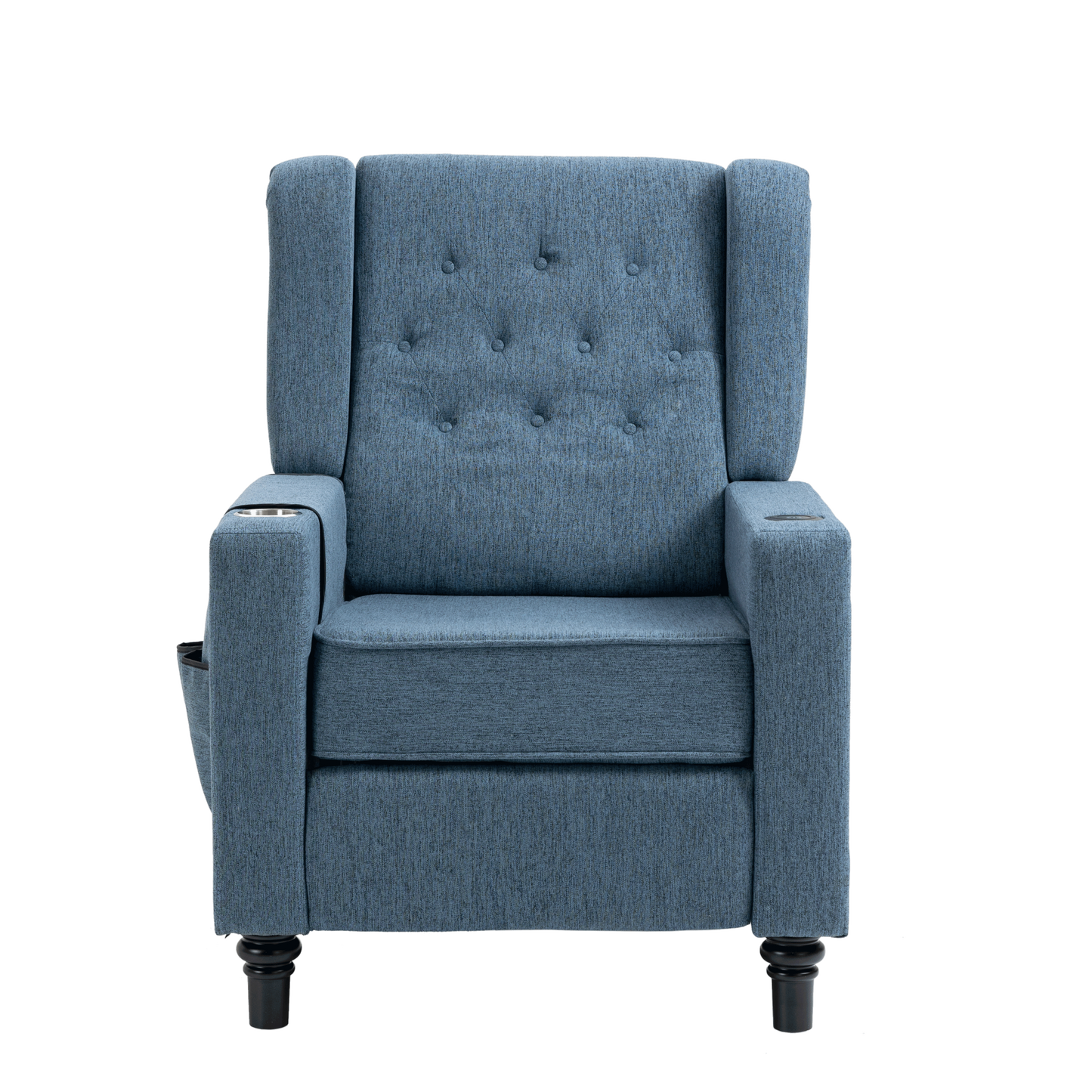 Modern Button Tufted Wingback Push Back Recliner Chair, Fabric Arm Pushing Recliner for Living Room & Home Theater, Navy Blue