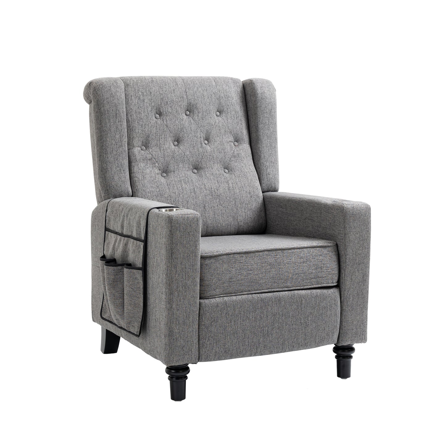 Modern Push Back Recliner Chair, Button Tufted Wingback Design, Fabric Single Reclining Sofa for Living Room & Bedroom, Dark Gray