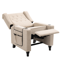 Modern Button Tufted Wingback Recliner Chair - Pushback Manual Living Room Seating, Fabric Single Reclining Sofa, Khaki Yellow