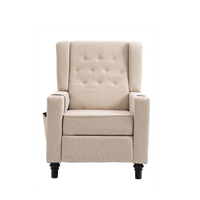 Modern Button Tufted Wingback Recliner Chair - Pushback Manual Living Room Seating, Fabric Single Reclining Sofa, Khaki Yellow