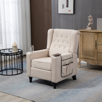 Modern Button Tufted Wingback Recliner Chair - Pushback Manual Living Room Seating, Fabric Single Reclining Sofa, Khaki Yellow