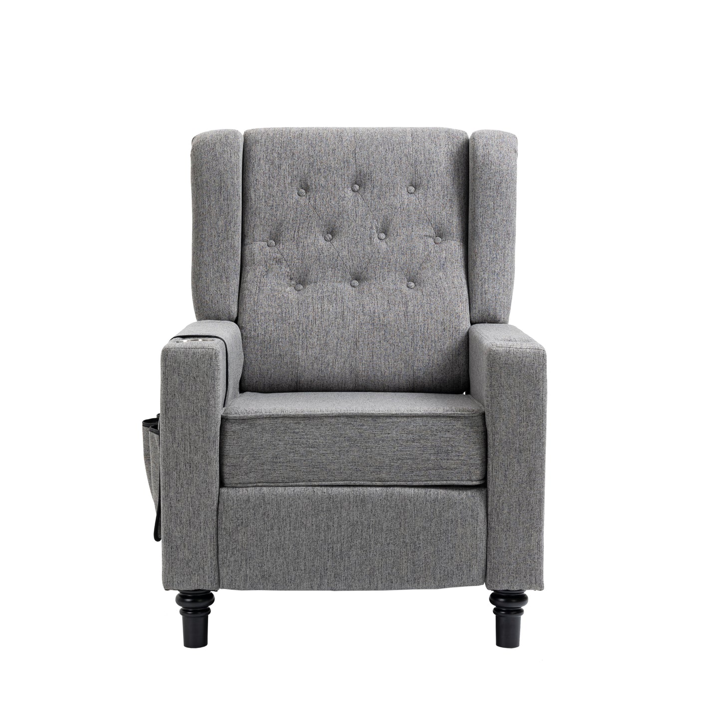 Modern Push Back Recliner Chair, Button Tufted Wingback Design, Fabric Single Reclining Sofa for Living Room & Bedroom, Dark Gray