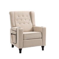Modern Button Tufted Wingback Recliner Chair - Pushback Manual Living Room Seating, Fabric Single Reclining Sofa, Khaki Yellow