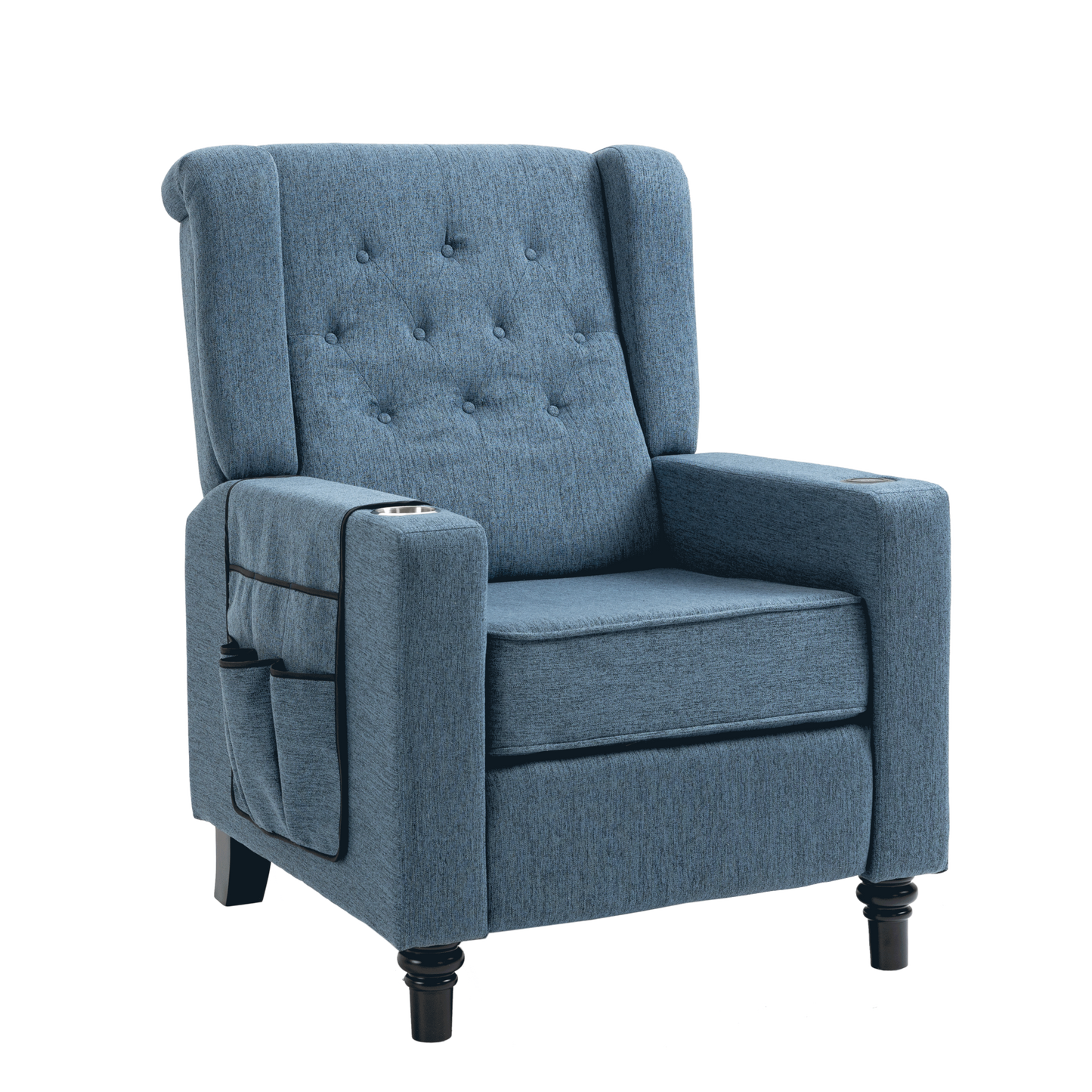 Modern Button Tufted Wingback Push Back Recliner Chair, Fabric Arm Pushing Recliner for Living Room & Home Theater, Navy Blue