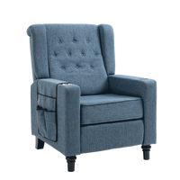 Modern Button Tufted Wingback Push Back Recliner Chair, Fabric Arm Pushing Recliner for Living Room & Home Theater, Navy Blue