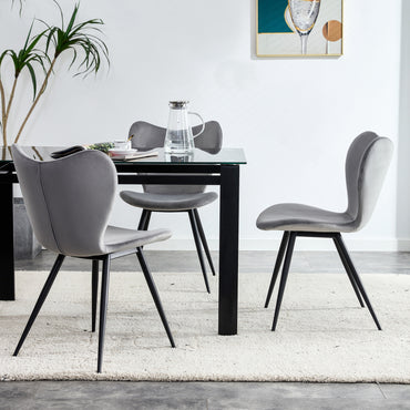 Set of 2 Modern Grey Velvet Dining Chairs - Stylish Kitchen Chairs with Metal Legs