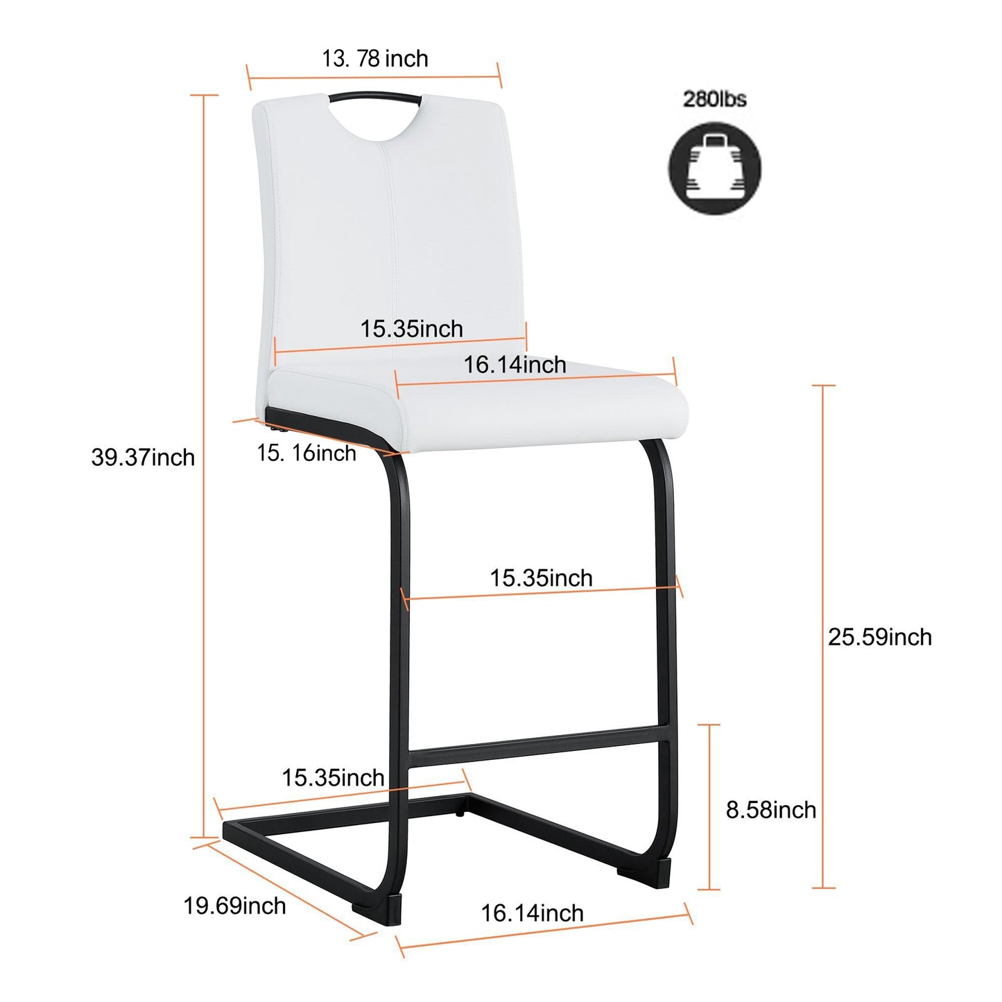 White PU Barstool Set of 2 - Stylish Counter Height Dining Chairs for Kitchen, Breakfast Bar, or Pub Table