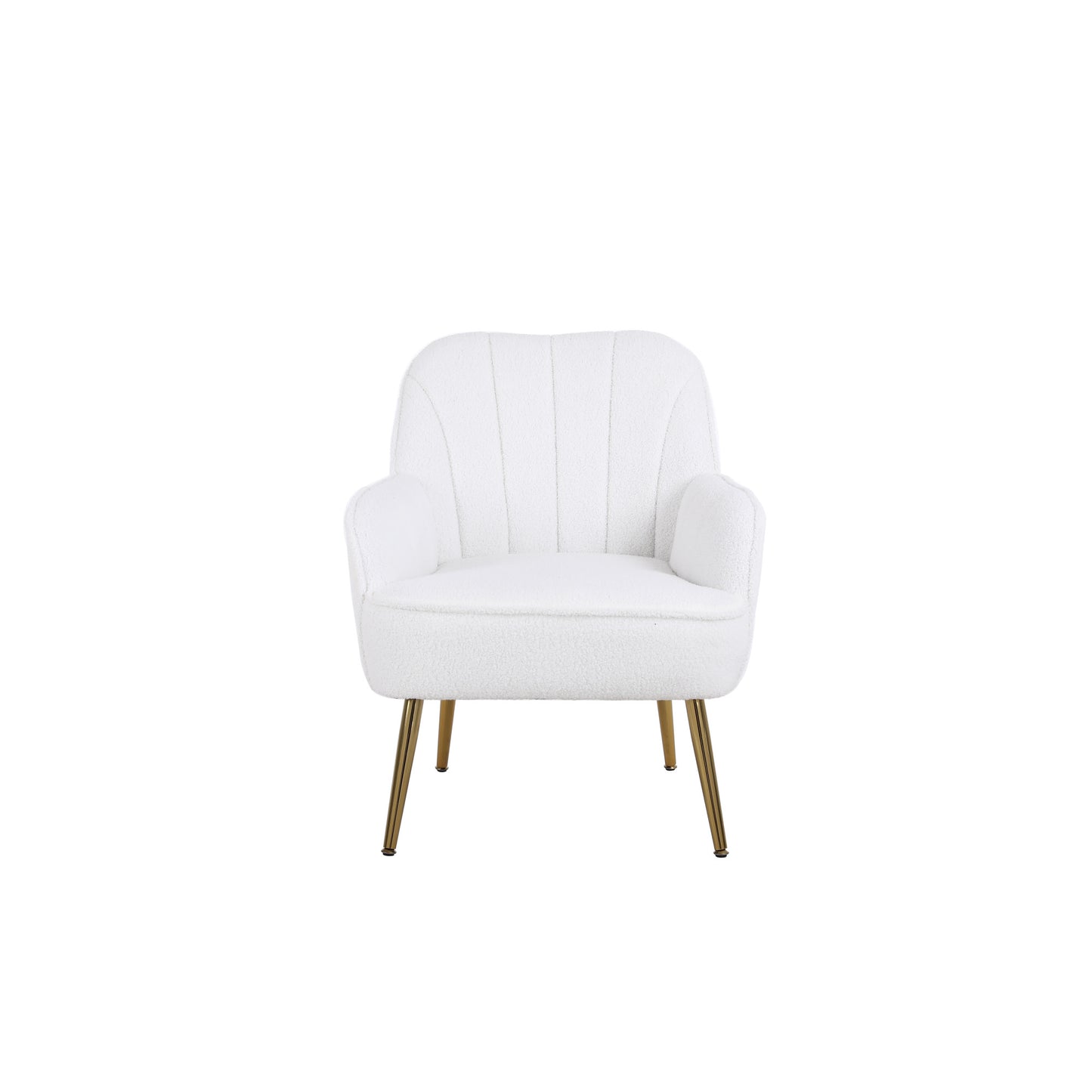 Modern Soft White Teddy Fabric Accent Chair - Ergonomic Living Room & Bedroom Chair with Gold Adjustable Legs - Ivory